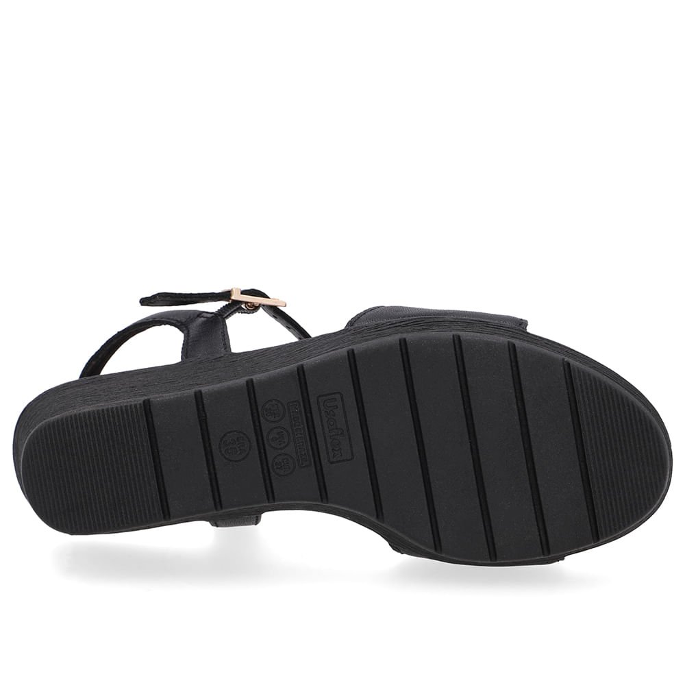 Sandália Salto Anabela Couro Preta Preto 3