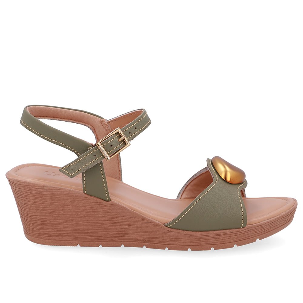 Sandália Salto Anabela Couro Verde Verde 1