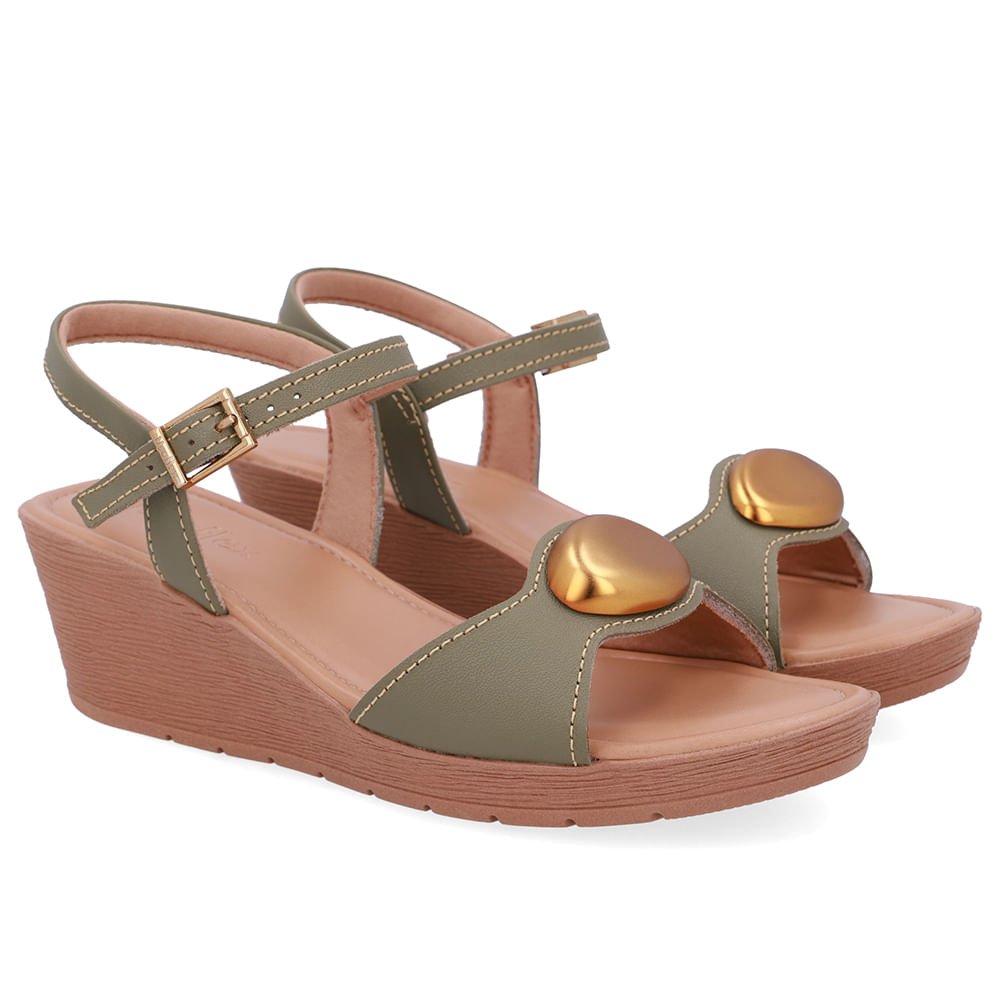 Sandália Salto Anabela Couro Verde Verde 2