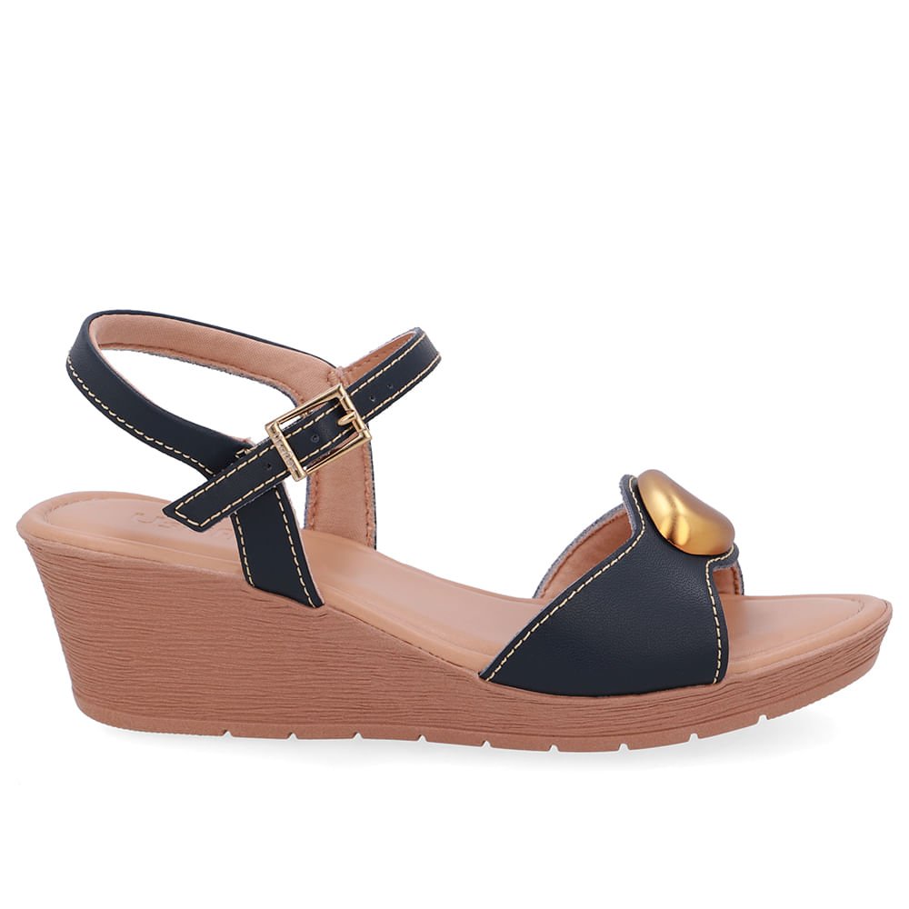 Sandália Salto Anabela Couro Azul