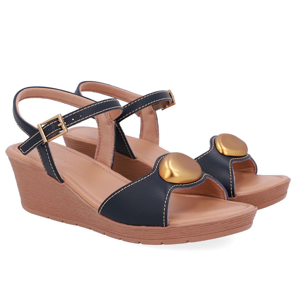 Sandália Salto Anabela Couro Azul Azul 2