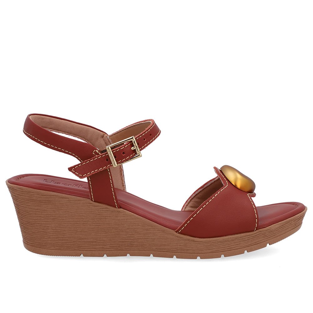 Sandália Salto Anabela Couro Marrom