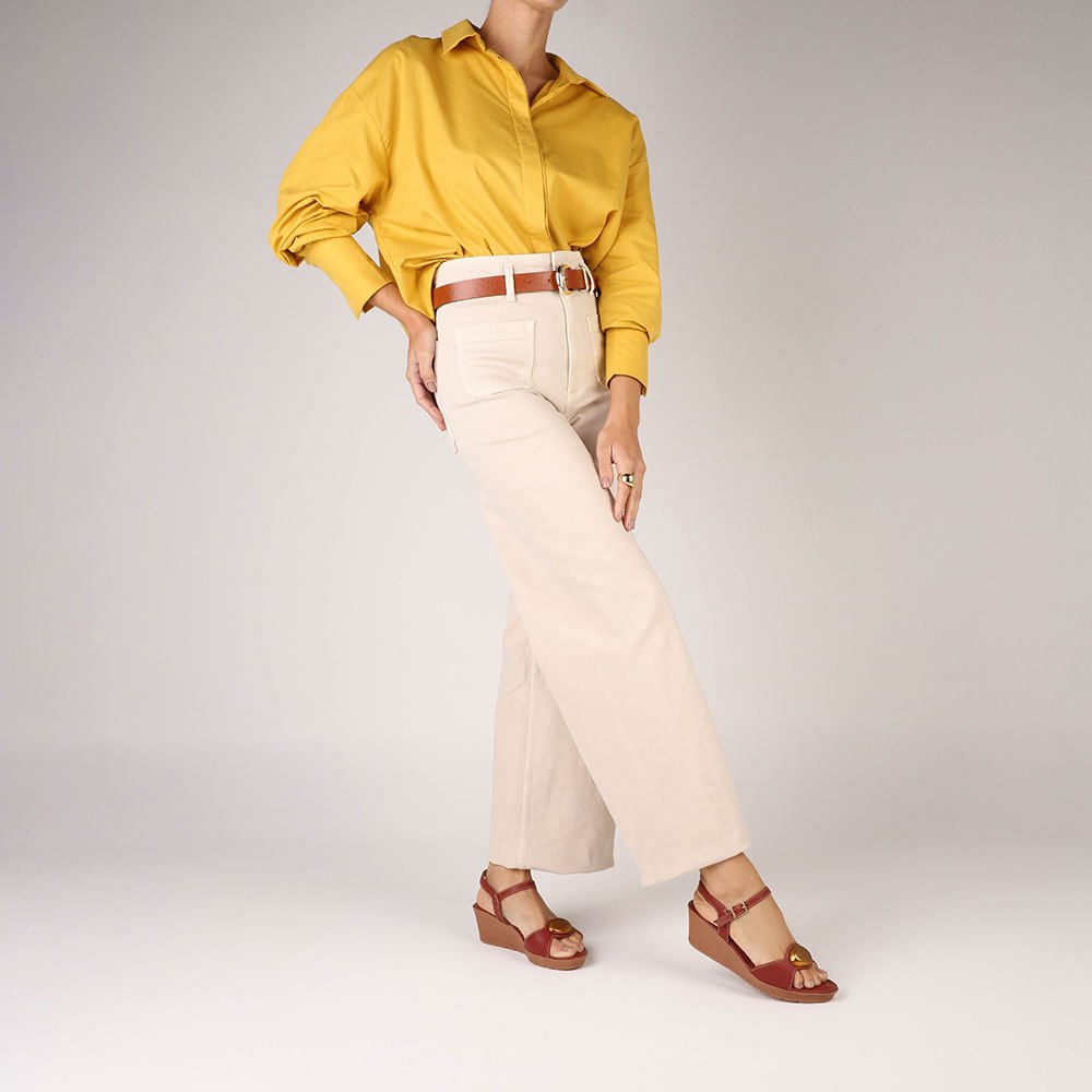 Sandália Salto Anabela Couro Marrom Marrom 4