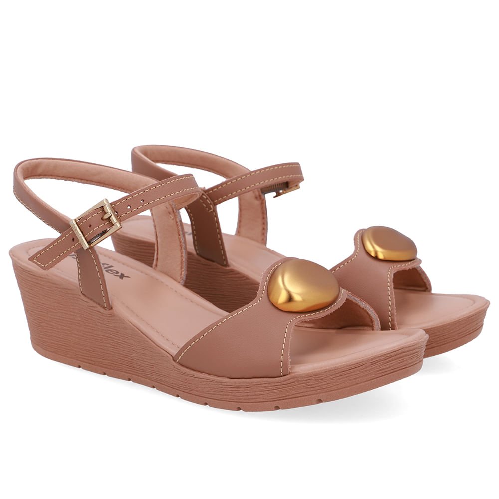 Sandália Salto Anabela Couro Marrom Marrom 2