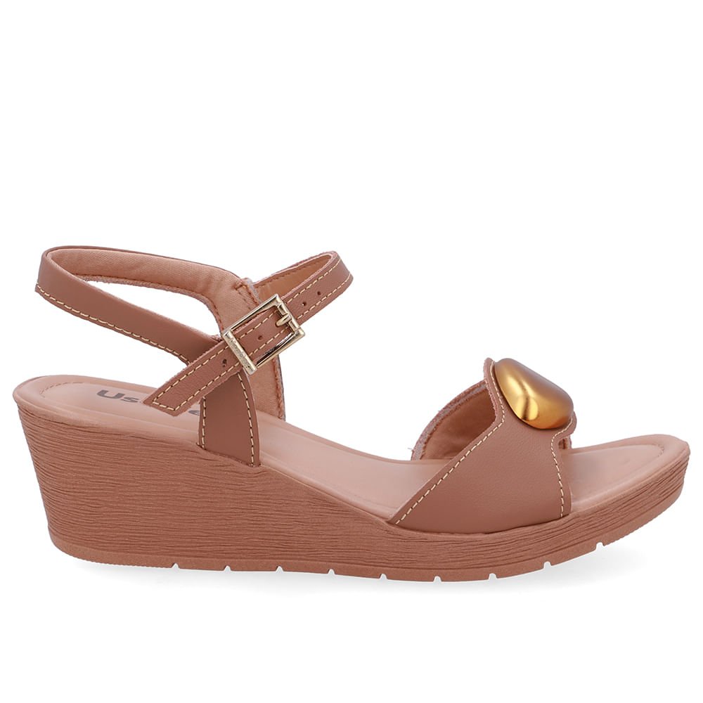 Sandália Salto Anabela Couro Marrom