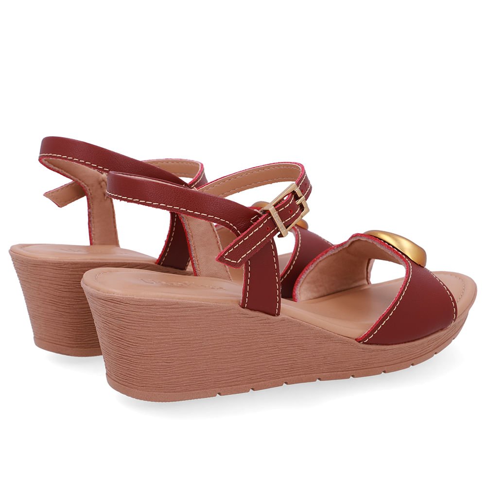 Sandália Salto Anabela Couro Vermelha Vermelho 3