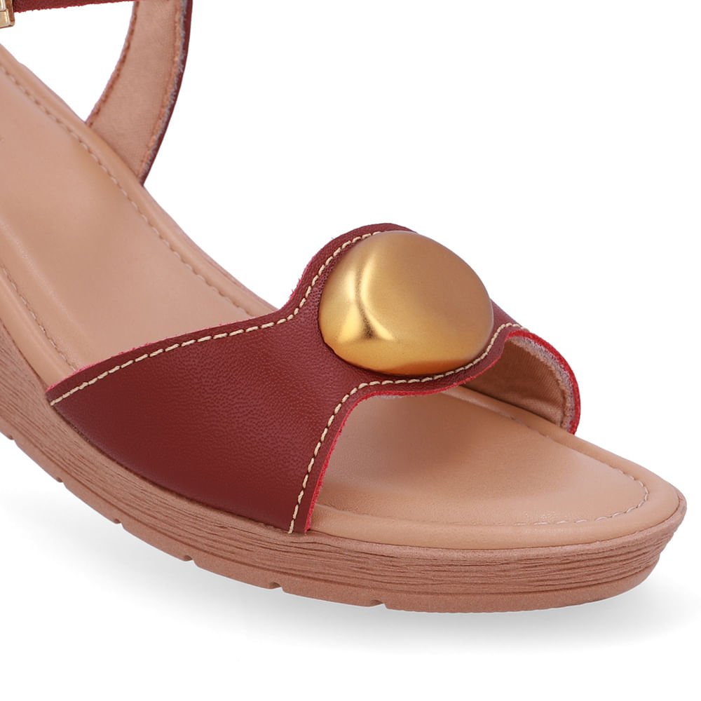 Sandália Salto Anabela Couro Vermelha Vermelho 4