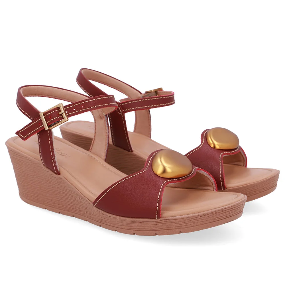 Sandália Salto Anabela Couro Vermelha Vermelho 2