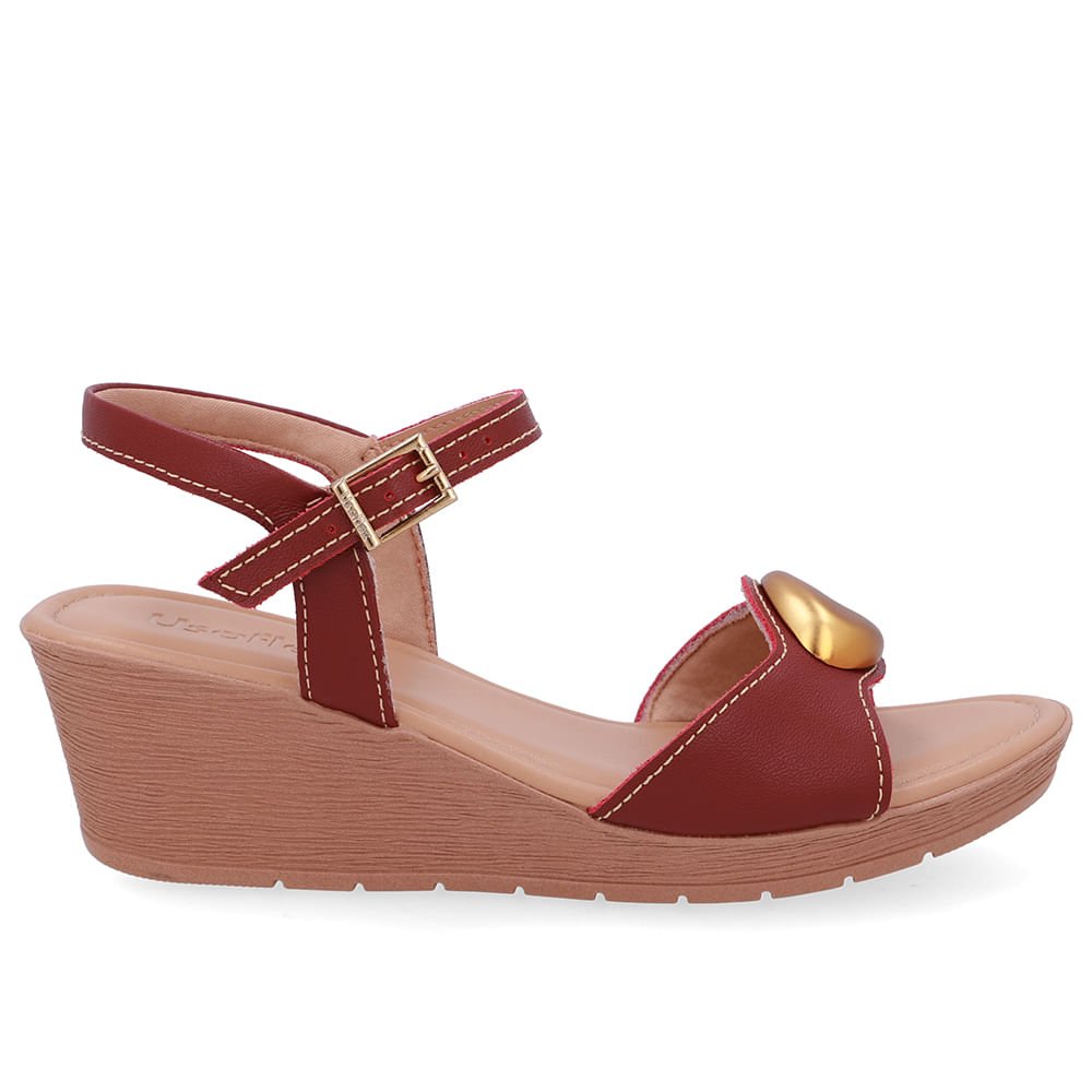 Sandália Salto Anabela Couro Vermelha