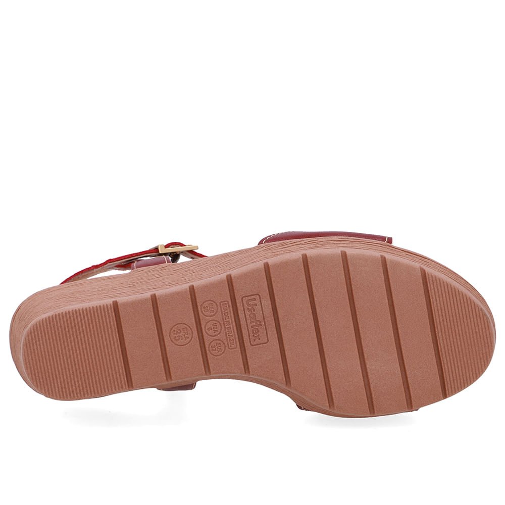 Sandália Salto Anabela Couro Vermelha Vermelho 4