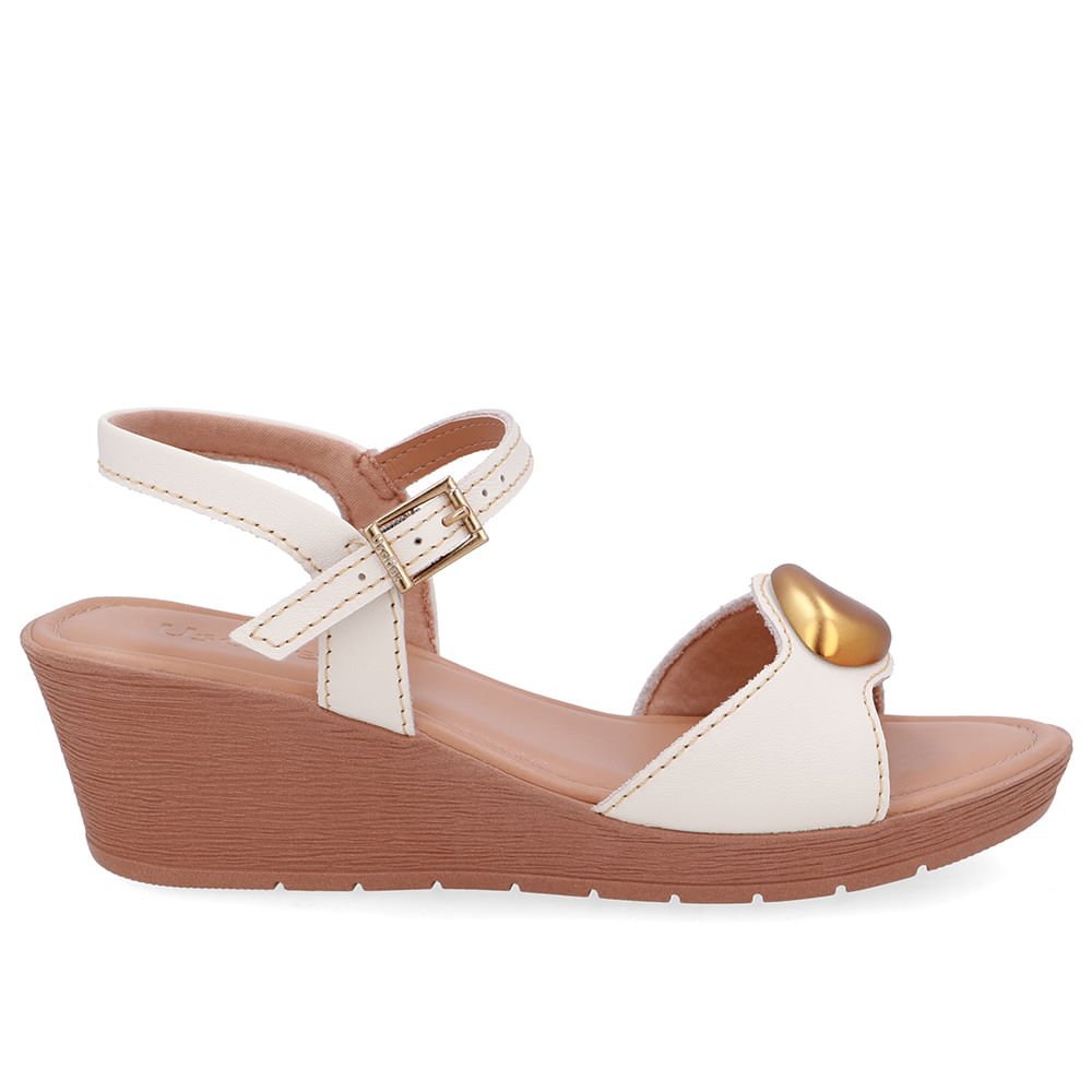 Sandália Salto Anabela Couro Branca Marfim