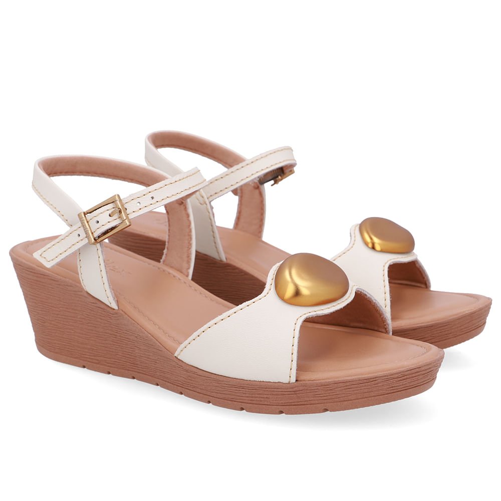 Sandália Salto Anabela Couro Branca Marfim Marfim 2