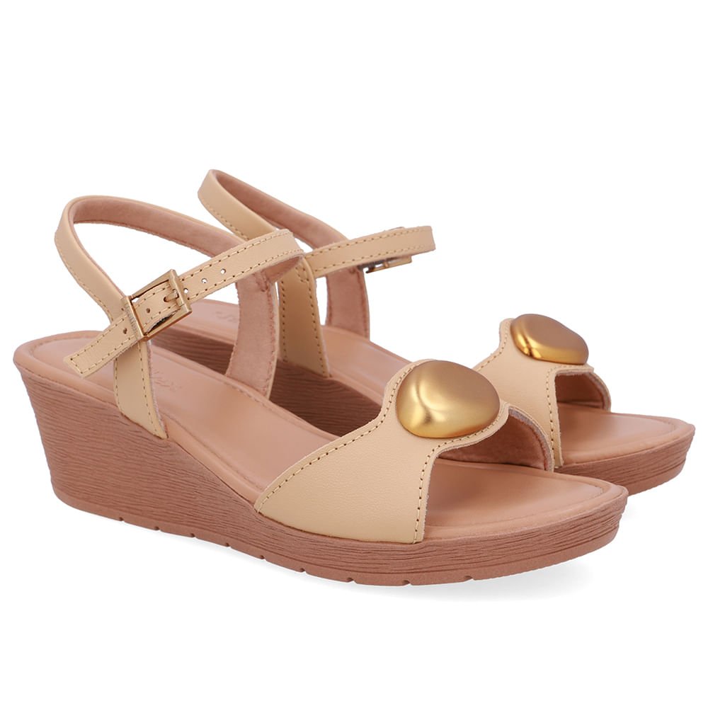 Sandália Salto Anabela Couro Bege Bege 2