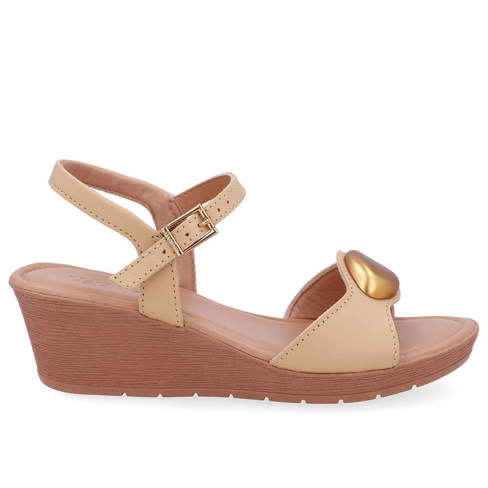 Sandália Salto Anabela Couro Bege