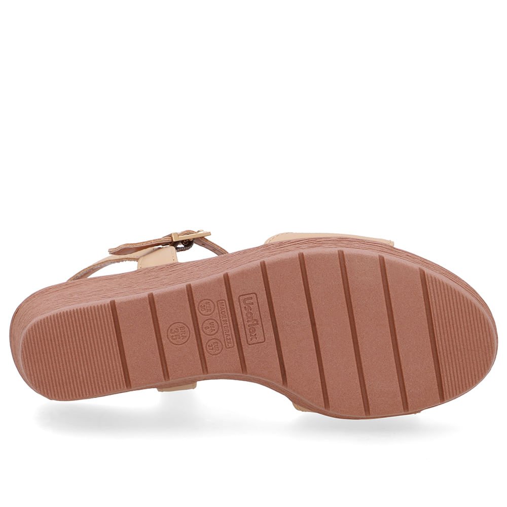 Sandália Salto Anabela Couro Bege Bege 5