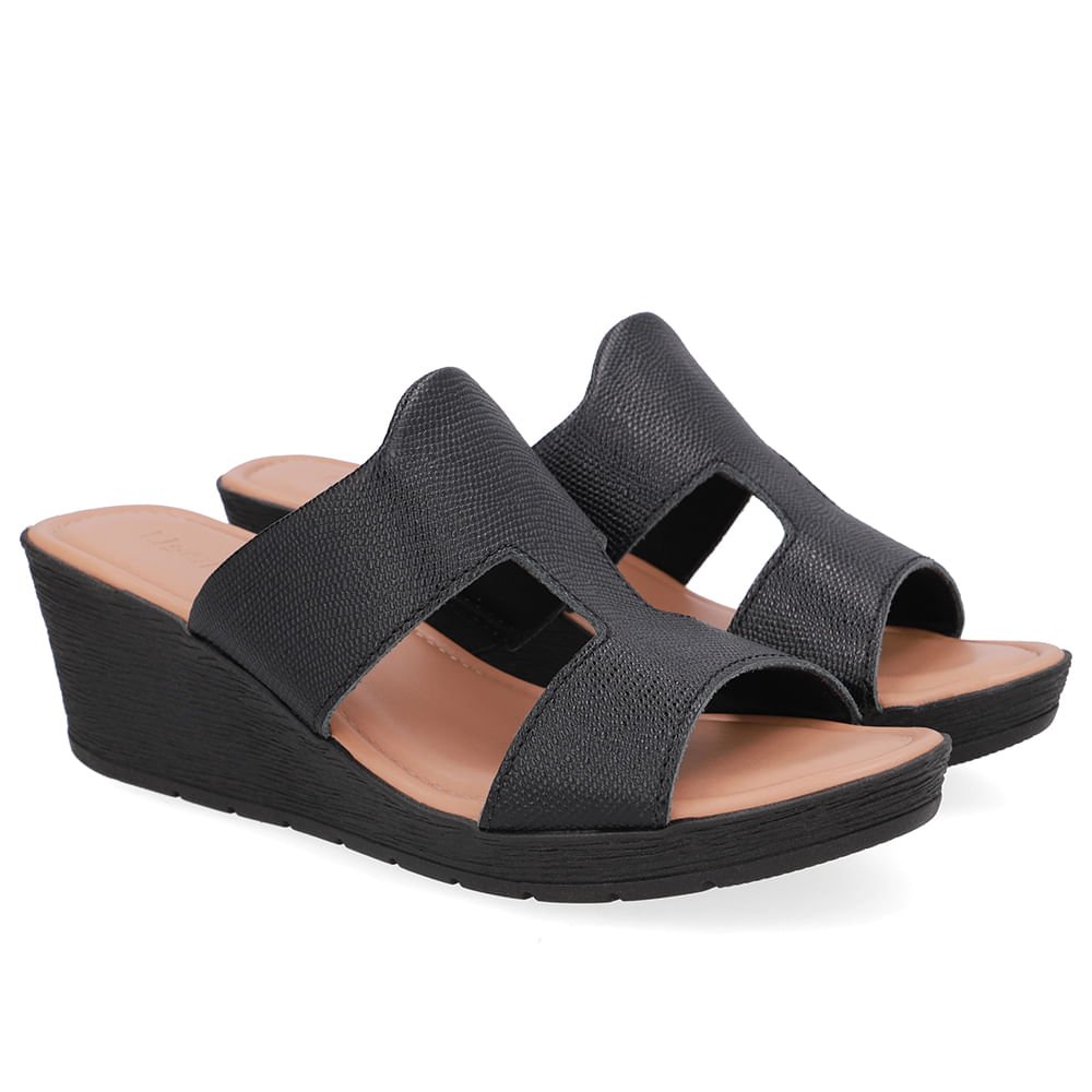 Tamanco Salto Anabela Couro Preto Preto 2