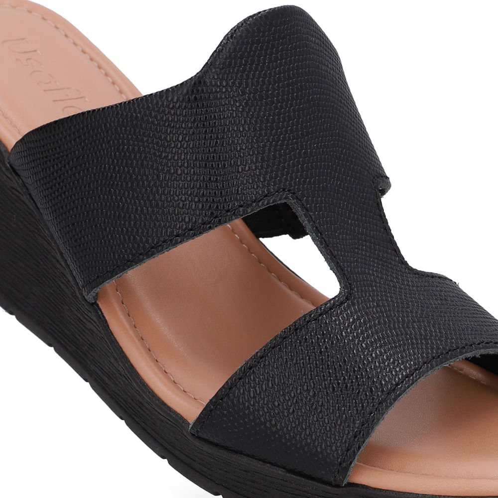 Tamanco Salto Anabela Couro Preto Preto 4