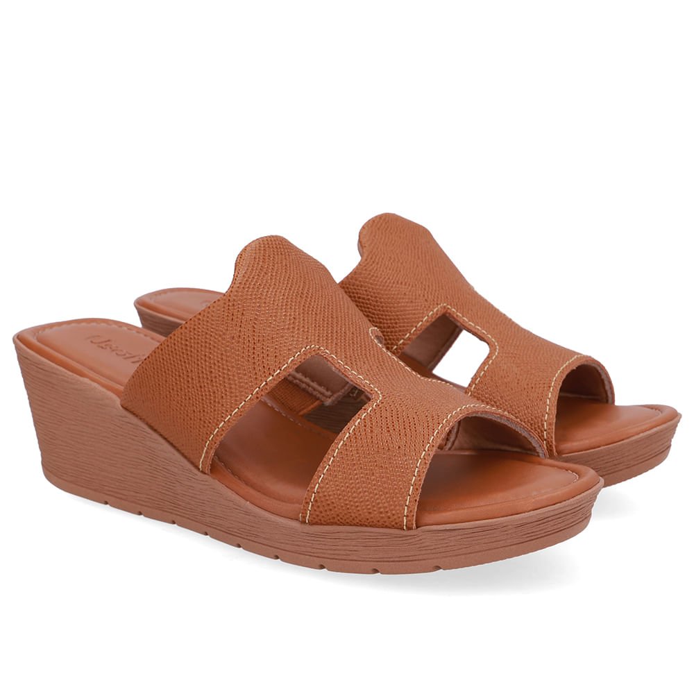 Tamanco Salto Anabela Couro Marrom Marrom 2