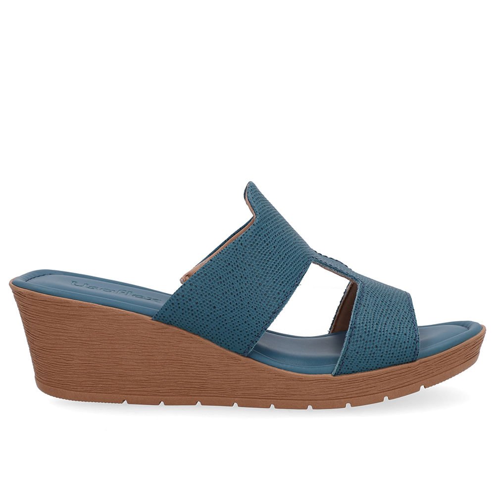 Tamanco Salto Anabela Couro Azul