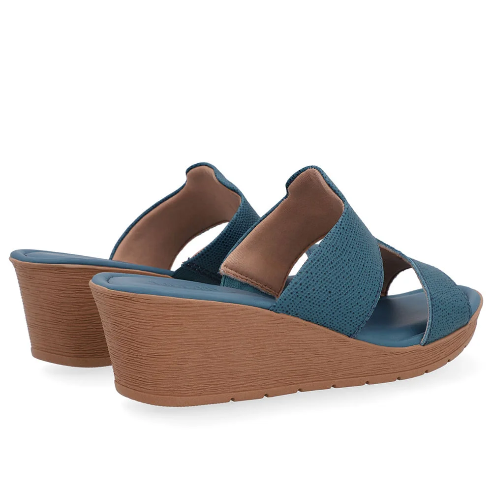 Tamanco Salto Anabela Couro Azul Azul 3