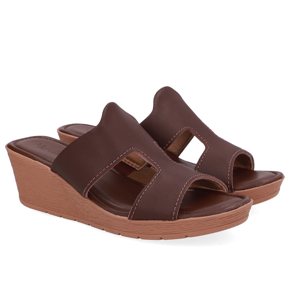 Tamanco Salto Anabela Couro Marrom Pinhão Marrom 2