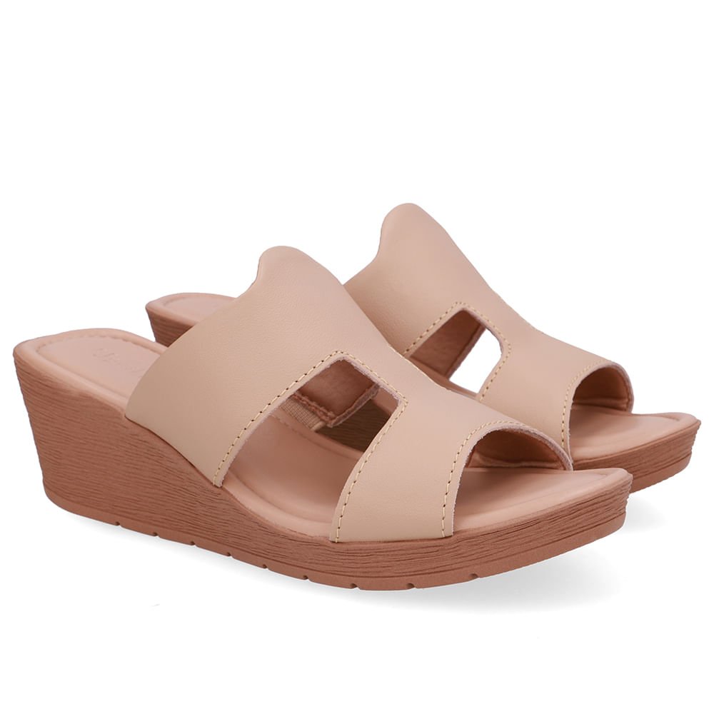 Tamanco Salto Anabela Couro Bege Bege 2