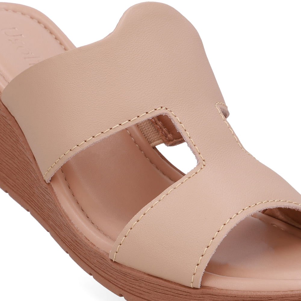 Tamanco Salto Anabela Couro Bege Bege 4