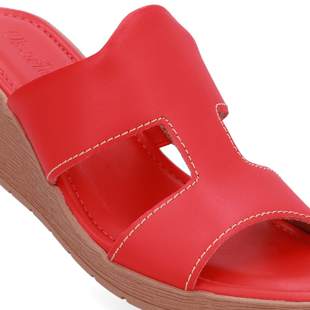 Tamanco Salto Anabela Couro Vermelho Vermelho 4