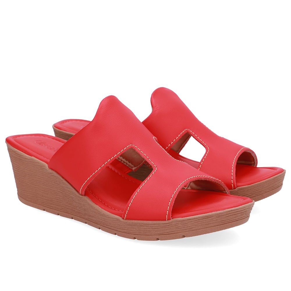 Tamanco Salto Anabela Couro Vermelho Vermelho 2