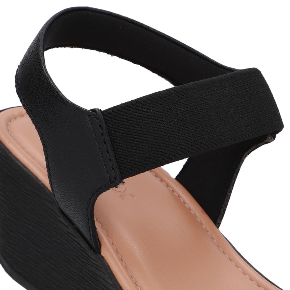 Sandália Salto Anabela Tira Ráfia Couro Preta Preto 4