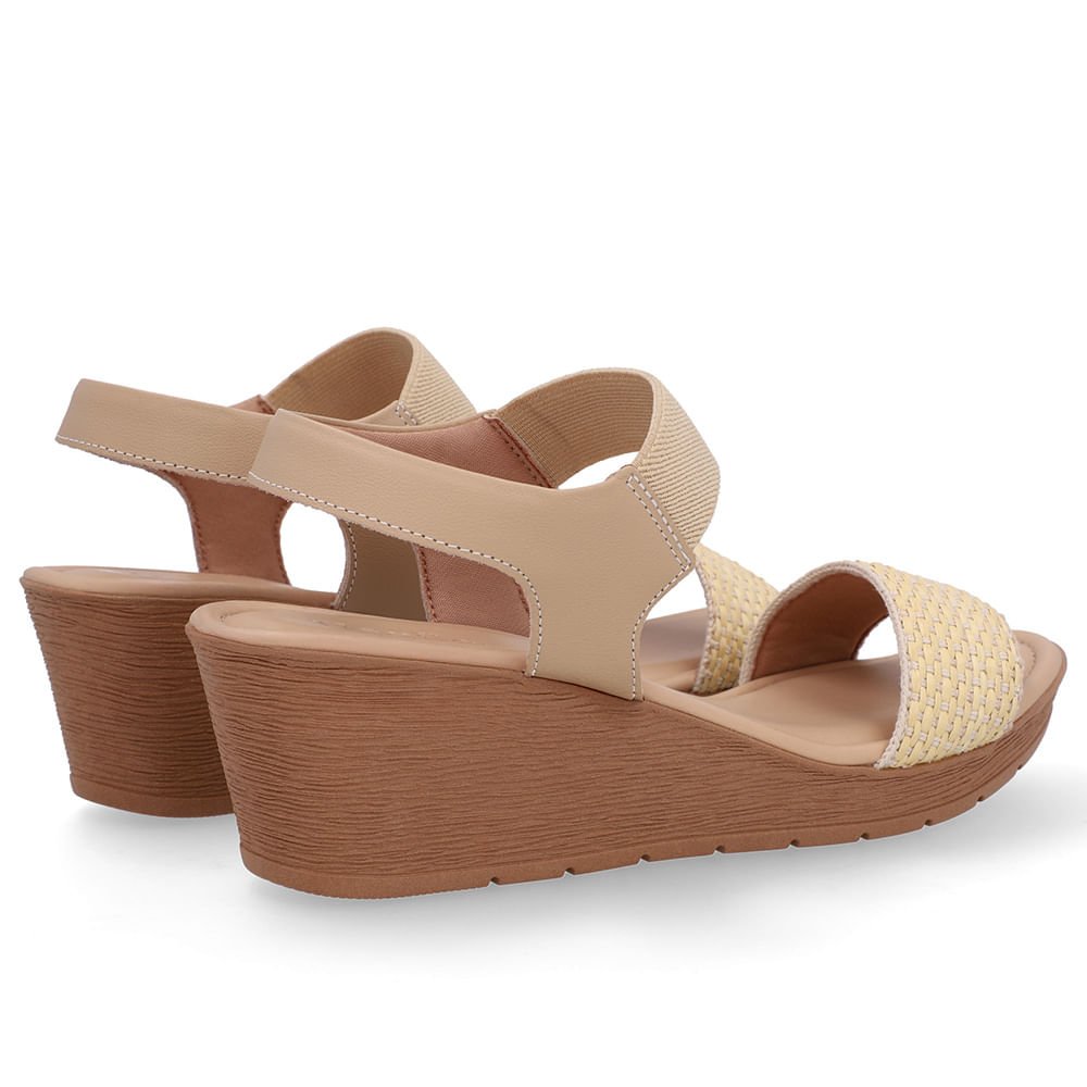 Sandália Salto Anabela Tira Ráfia Couro Bege Bege 3