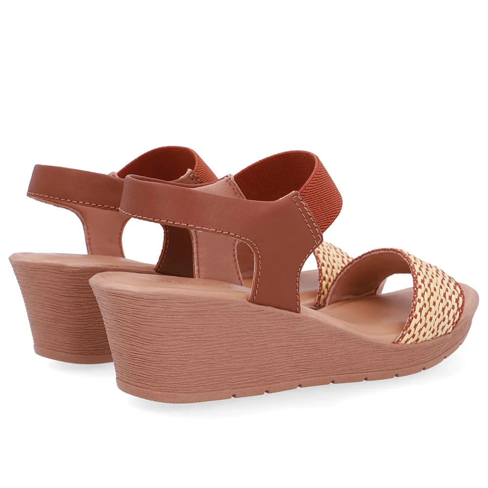 Sandália Salto Anabela Tira Ráfia Couro Marrom Marrom 3