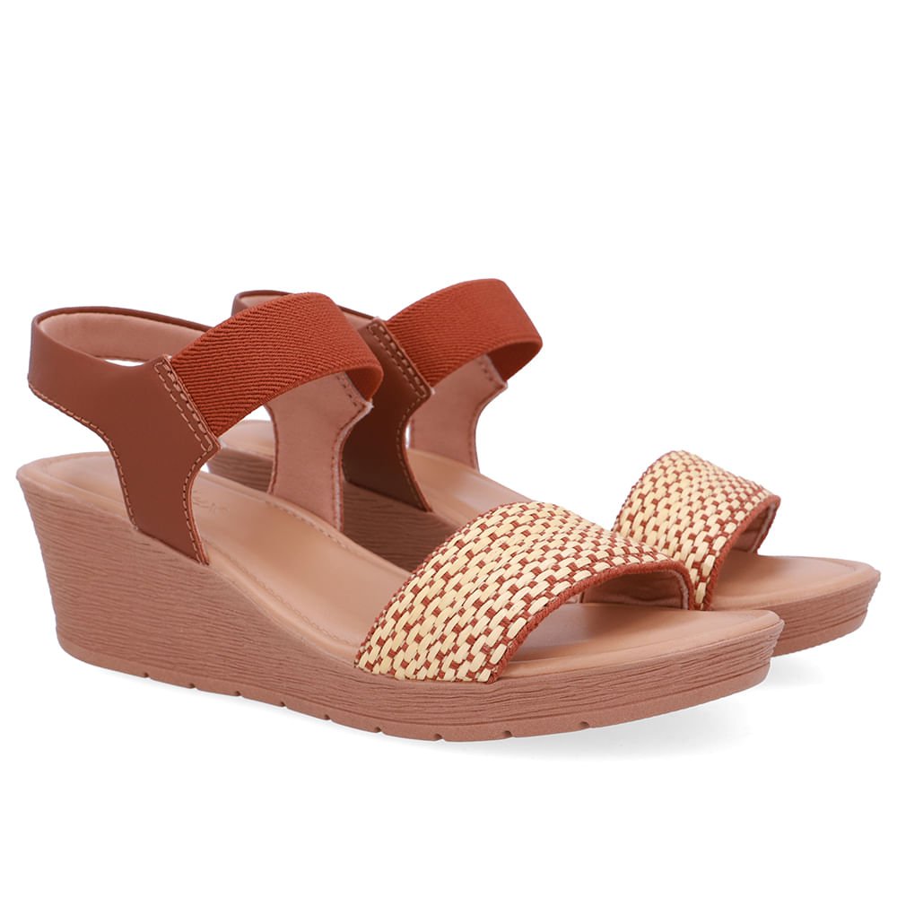 Sandália Salto Anabela Tira Ráfia Couro Marrom Marrom 2