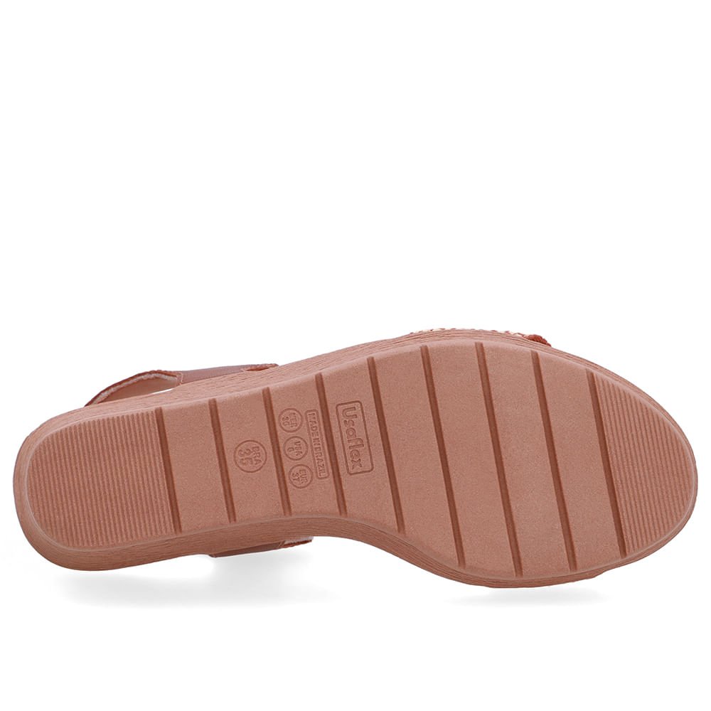 Sandália Salto Anabela Tira Ráfia Couro Marrom Marrom 5