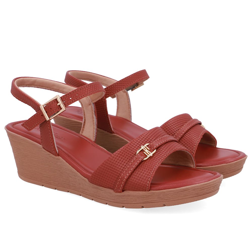 Sandália Salto Anabela Tira Couro Marrom Enfeite Marrom 2