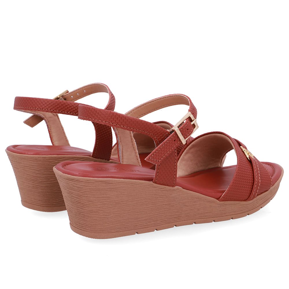 Sandália Salto Anabela Tira Couro Marrom Enfeite Marrom 3