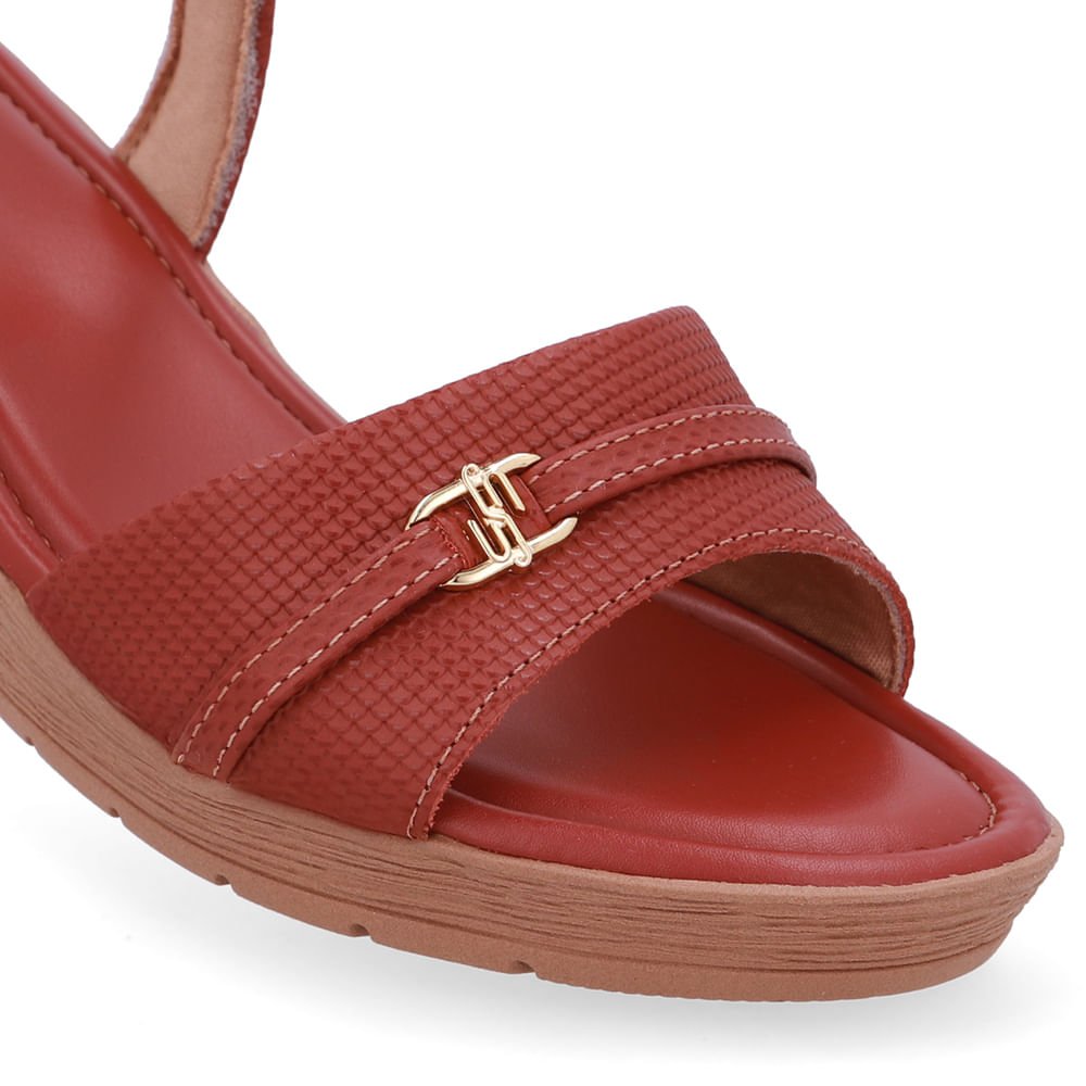 Sandália Salto Anabela Tira Couro Marrom Enfeite Marrom 4