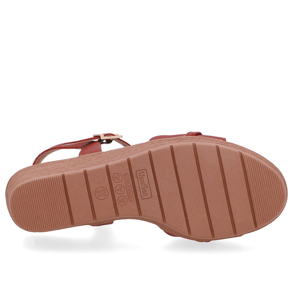 Sandália Salto Anabela Tira Couro Marrom Enfeite Marrom 5