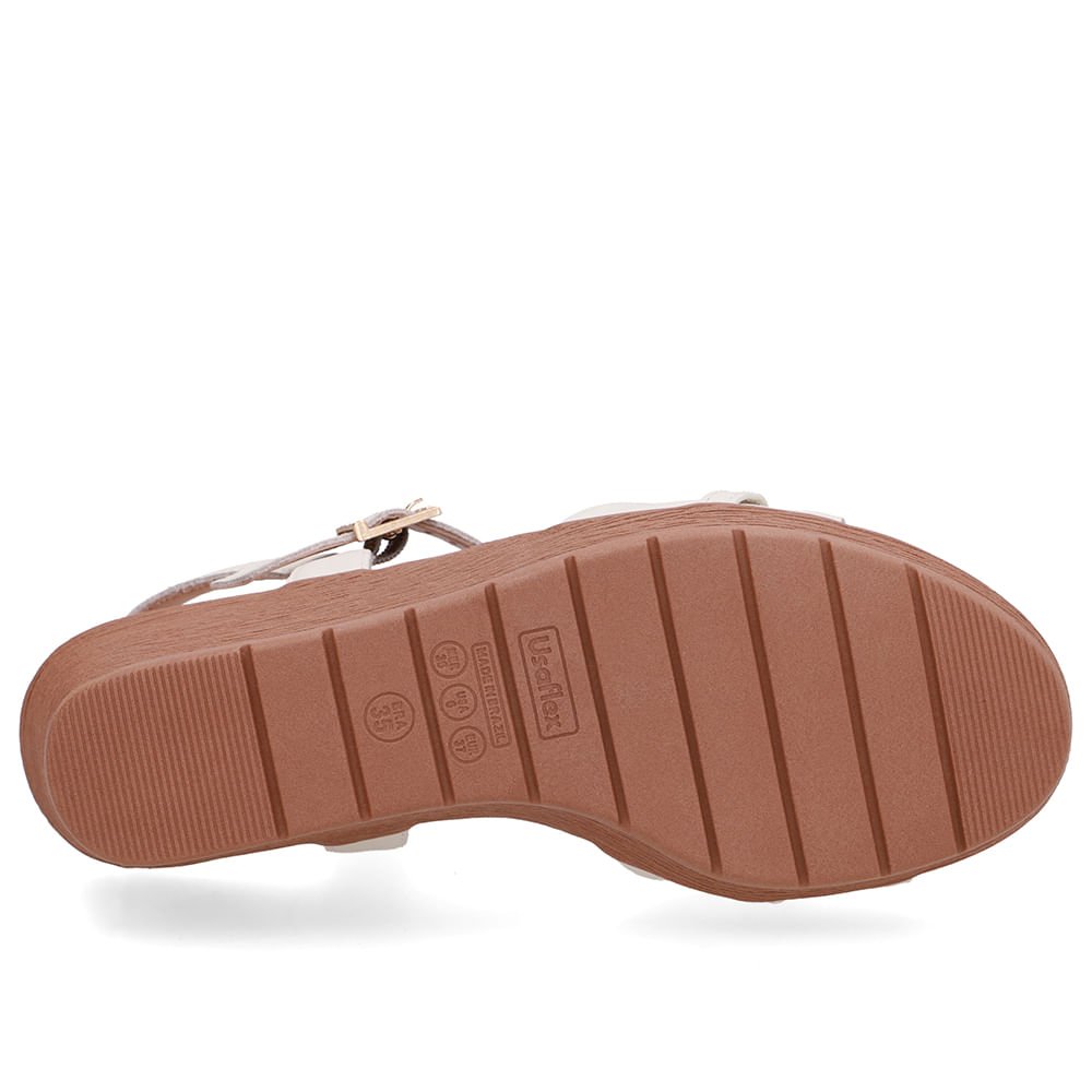 Sandália Salto Anabela Tira Couro Branca Marfim Enfeite Marfim 5