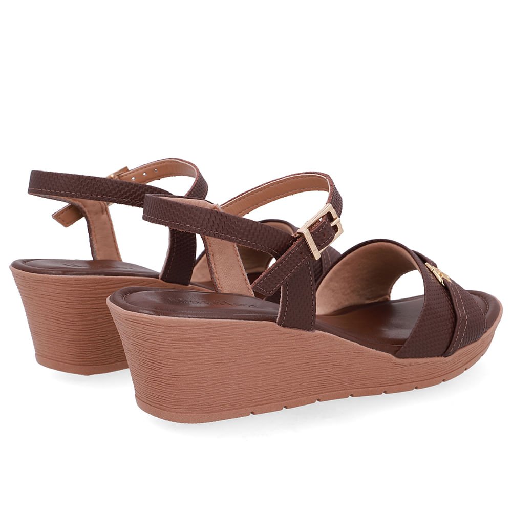 Sandália Salto Anabela Tira Couro Marrom Enfeite Marrom 3