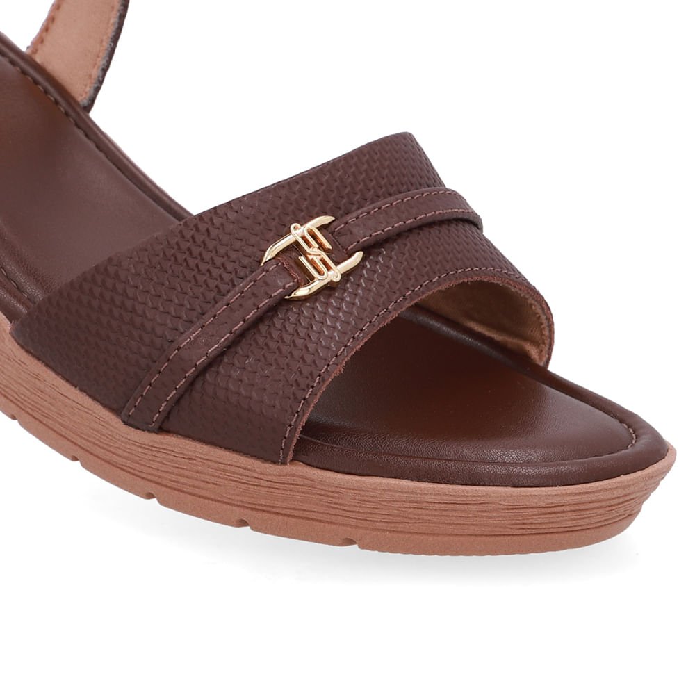 Sandália Salto Anabela Tira Couro Marrom Enfeite Marrom 4