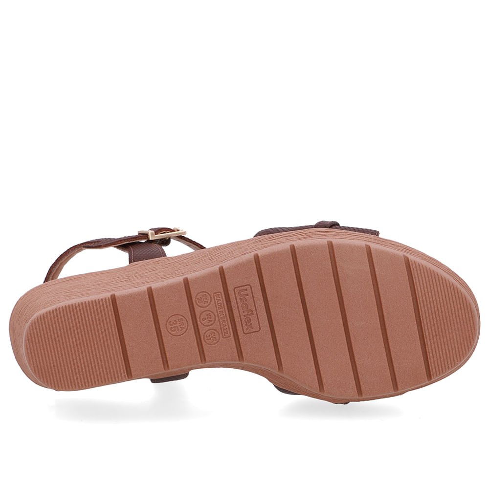 Sandália Salto Anabela Tira Couro Marrom Enfeite Marrom 5