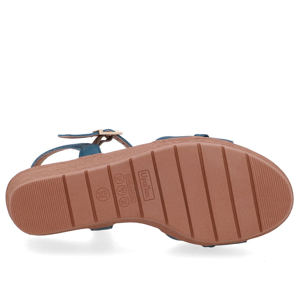 Sandália Salto Anabela Tira Couro Azul Enfeite Azul 5