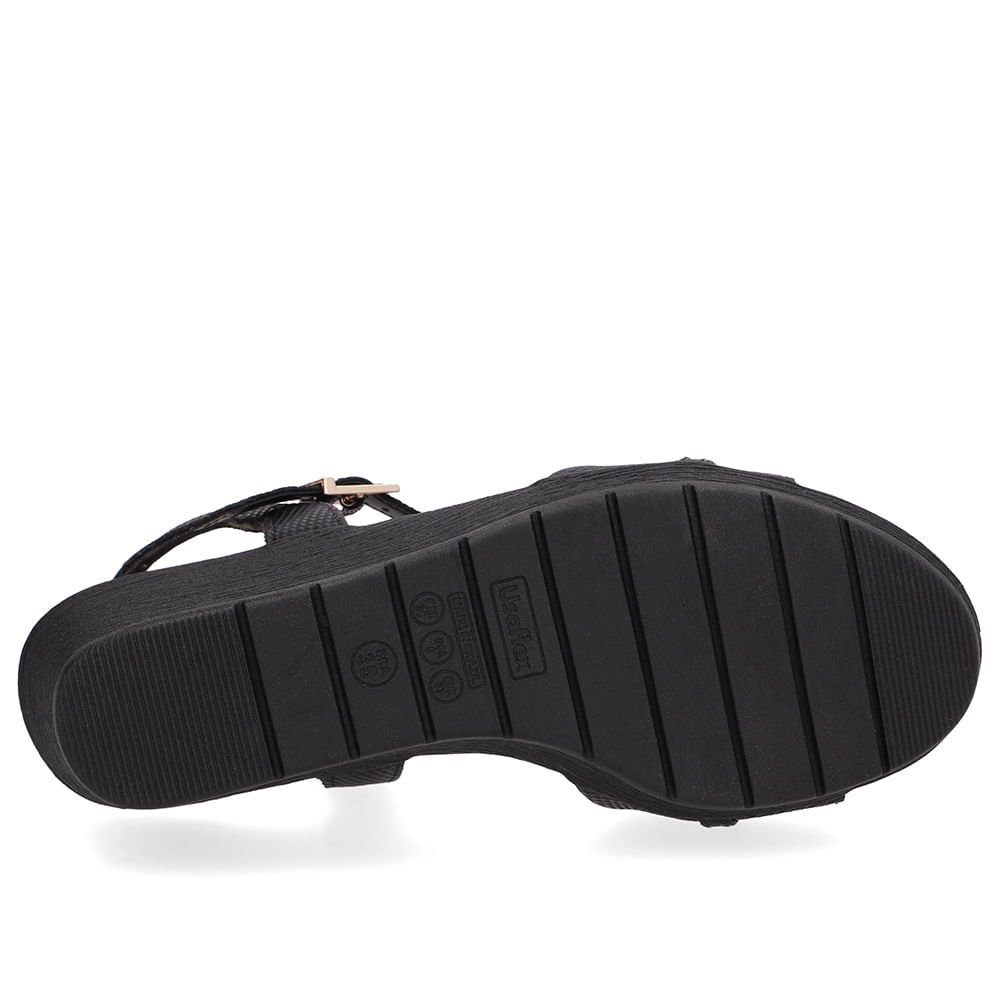 Sandália Salto Anabela Tira Couro Preta Enfeite Preto 5