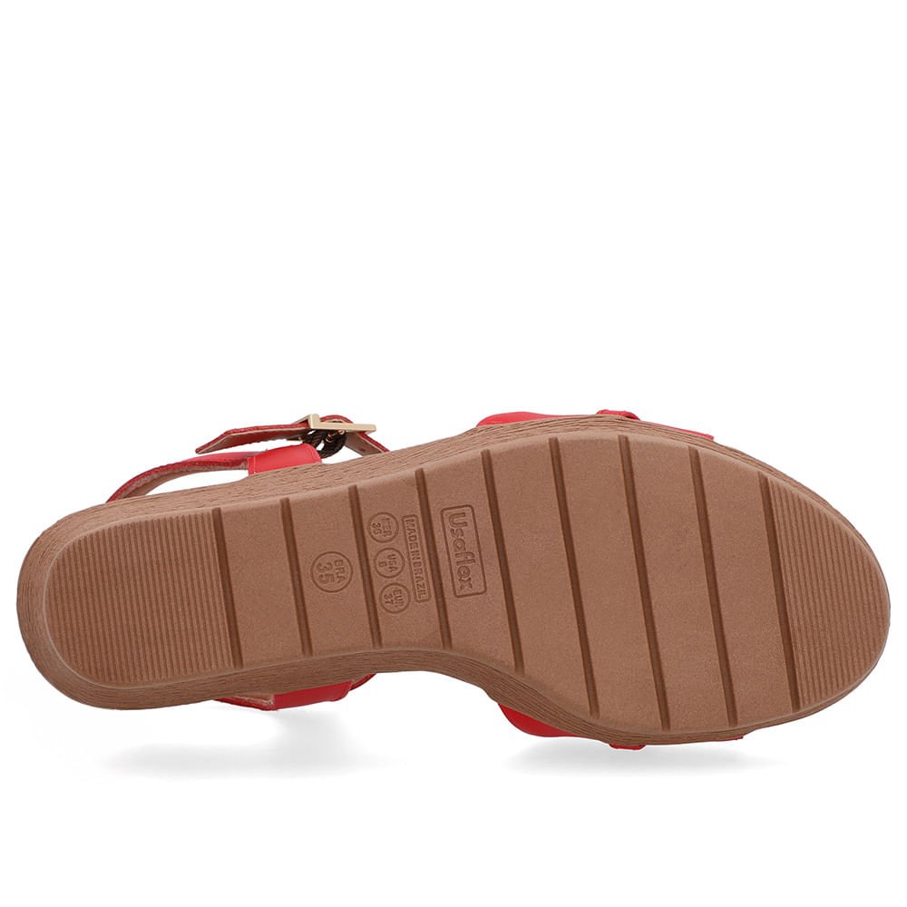 Sandália Salto Anabela Tira Couro Vermelha Enfeite Vermelho 5