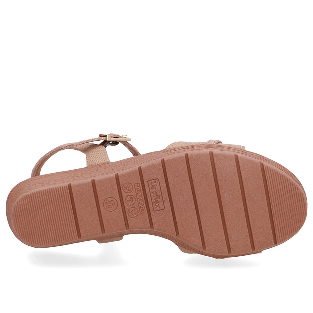 Sandália Salto Anabela Tira Couro Bege Enfeite Bege 5