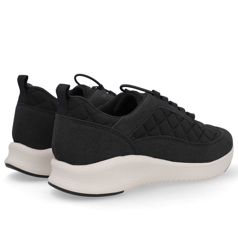 Tênis Preto Tecido Matelassê Cadarço Elástico Preto 3