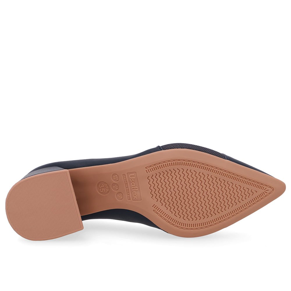Scarpin Couro Azul Bico Fino Lateral Tecido Azul 5