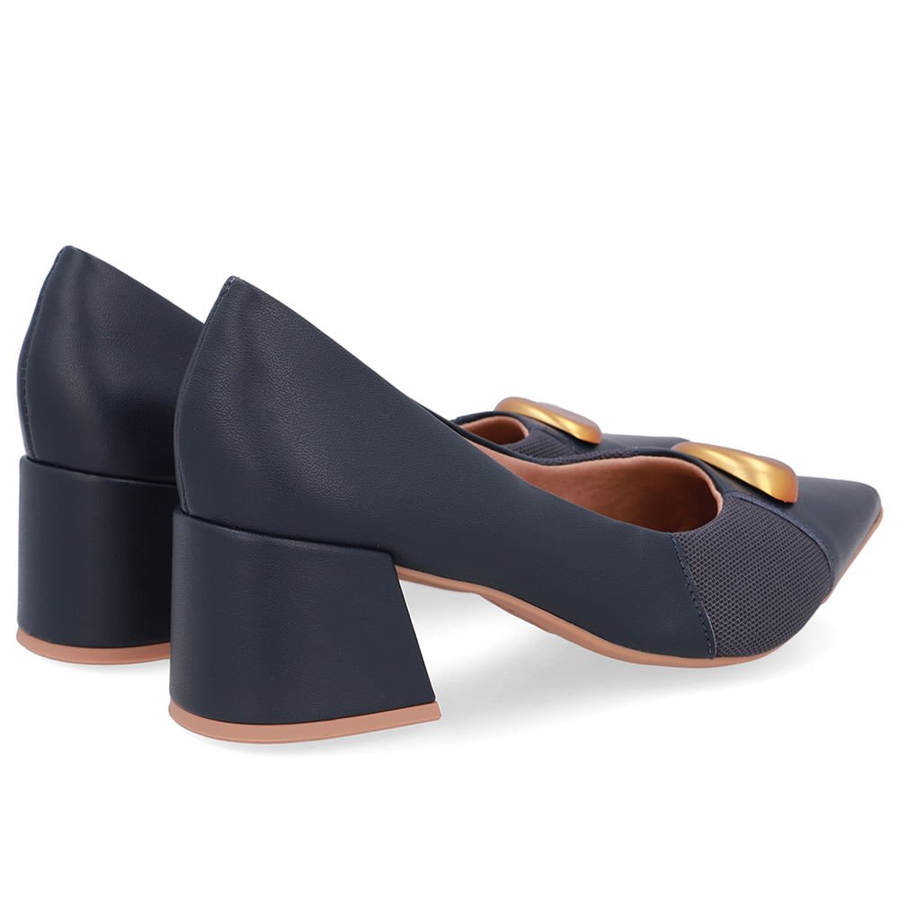 Scarpin Couro Azul Bico Fino Lateral Tecido Azul 3