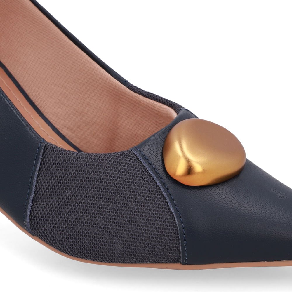 Scarpin Couro Azul Bico Fino Lateral Tecido Azul 3